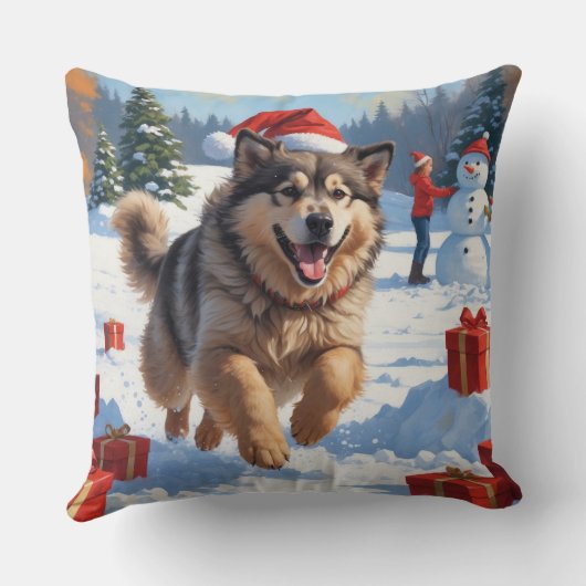 アラスカンマラムートクリスマスフェスティバルスノーシーン クッション (裏面)