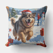 アラスカンマラムートクリスマスフェスティバルスノーシーン クッション (正面)