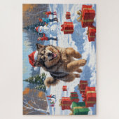 アラスカンマラムートクリスマスフェスティバルスノーシーン ジグソーパズル (縦)