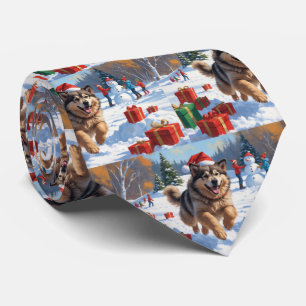 アラスカンマラムートクリスマスフェスティバルスノーシーン ネクタイ