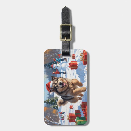 アラスカンマラムートクリスマスフェスティバルスノーシーン ラゲッジタグ (正面縦)