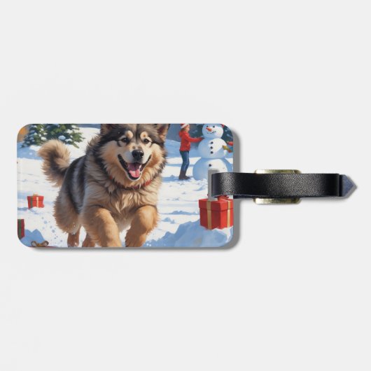 アラスカンマラムートクリスマスフェスティバルスノーシーン ラゲッジタグ (裏面横)
