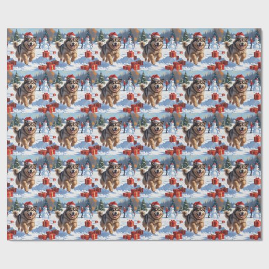 アラスカンマラムートクリスマスフェスティバルスノーシーン ラッピングペーパー (フラット)