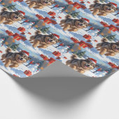 アラスカンマラムートクリスマスフェスティバルスノーシーン ラッピングペーパー (角)