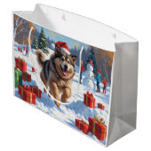 アラスカンマラムートクリスマスフェスティバルスノーシーン ラージペーパーバッグ (裏面アングル)