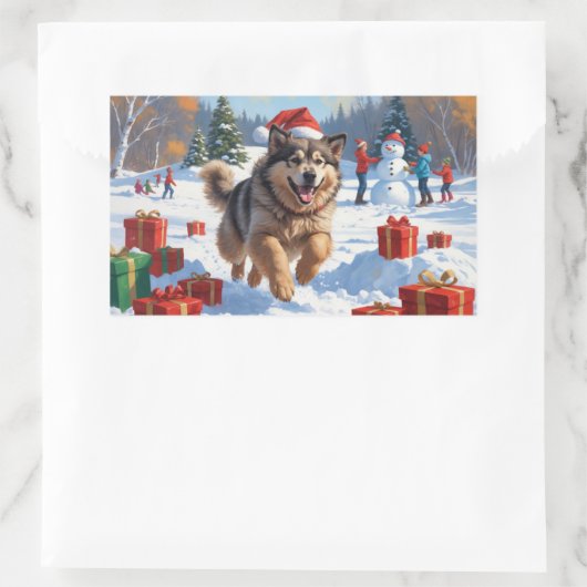 アラスカンマラムートクリスマスフェスティバルスノーシーン 長方形シール (バッグ)