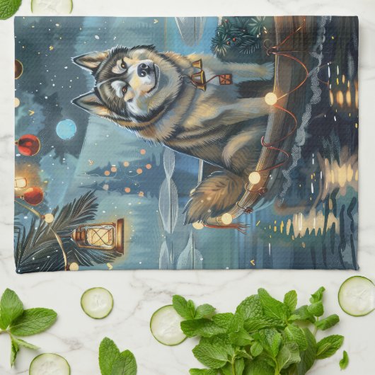 アラスカンマラムートクリスマスフェスティバル航海 キッチンタオル (折り畳み)