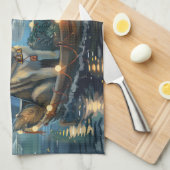 アラスカンマラムートクリスマスフェスティバル航海 キッチンタオル (四つ折り)