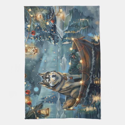 アラスカンマラムートクリスマスフェスティバル航海 キッチンタオル (縦)