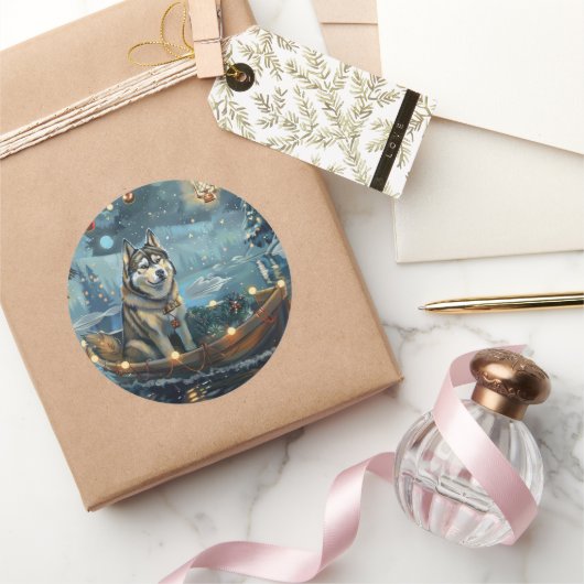 アラスカンマラムートクリスマスフェスティバル航海 ラウンドシール (ギフト)