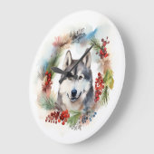 アラスカンマラムートクリスマスリースフェスティバルカップ ラージ壁時計 (傾斜)