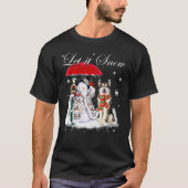 アラスカンマラムートサンタドッグクリスマス雪だるまクリスマス Tシャツ (正面)