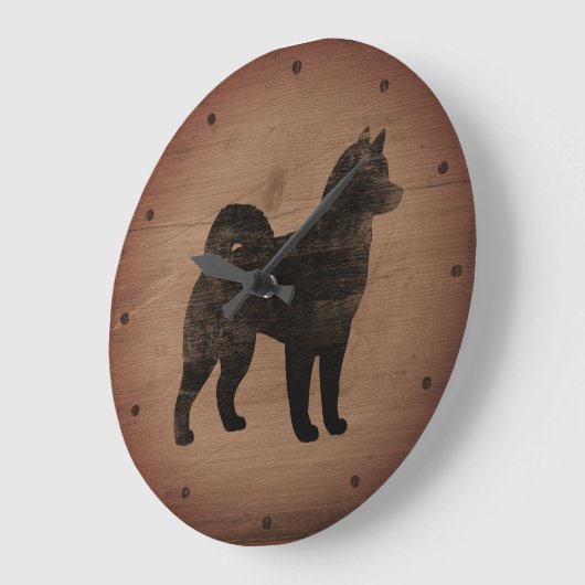 アラスカンマラムートシルエット素朴 ラージ壁時計 (傾斜)