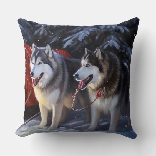 アラスカンマラムートスノースイードライドクリスマス クッション (正面)