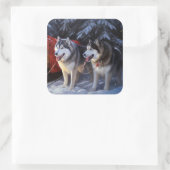 アラスカンマラムートスノースイードライドクリスマス スクエアシール (バッグ)