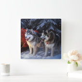 アラスカンマラムートスノースイードライドクリスマス スクエア壁時計 (ホーム)