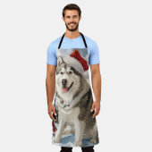 アラスカンマラムートドッグウィンターワンダーランドクリスマス エプロン (着用した状態)