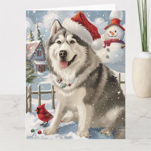 アラスカンマラムートドッグウィンターワンダーランドクリスマス カード (正面)