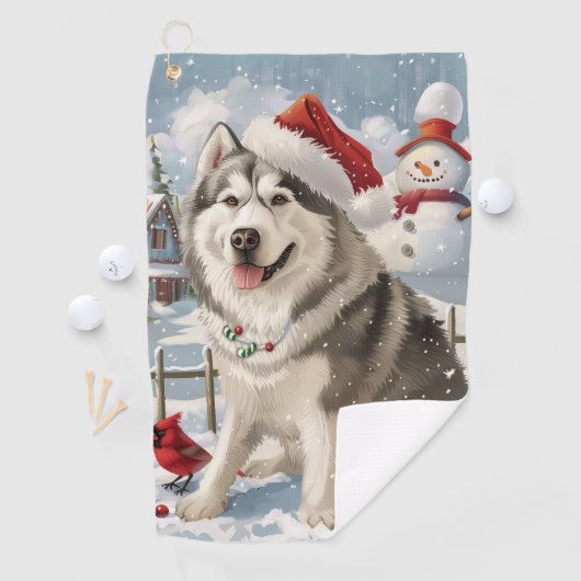 アラスカンマラムートドッグウィンターワンダーランドクリスマス ゴルフタオル (インサイチュ)