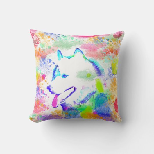 アラスカンマラムートドッグウォーターカラーアートポートレート クッション (正面)