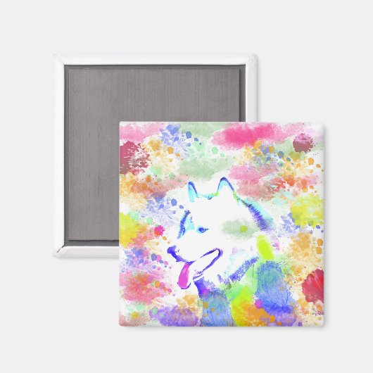 アラスカンマラムートドッグウォーターカラーアートポートレート マグネット (正面/裏面)