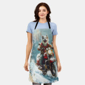 アラスカンマラムートドッグオートバイクリスマス エプロン (着用した状態)