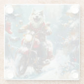 アラスカンマラムートドッグオートバイクリスマス ガラスコースター (裏面)