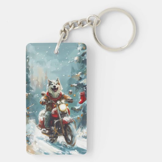 アラスカンマラムートドッグオートバイクリスマス キーホルダー (裏面)
