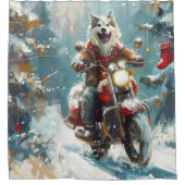 アラスカンマラムートドッグオートバイクリスマス シャワーカーテン (正面)