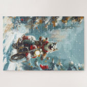 アラスカンマラムートドッグオートバイクリスマス ジグソーパズル (横)