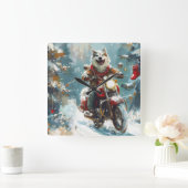 アラスカンマラムートドッグオートバイクリスマス スクエア壁時計 (ホーム)