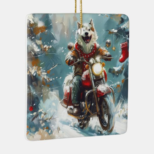 アラスカンマラムートドッグオートバイクリスマス セラミックオーナメント (右)