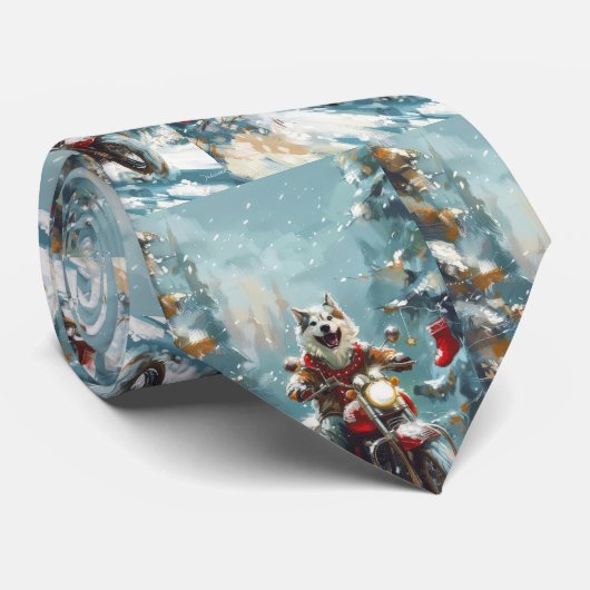 アラスカンマラムートドッグオートバイクリスマス ネクタイ (ロール)