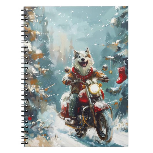 アラスカンマラムートドッグオートバイクリスマス ノートブック (正面)
