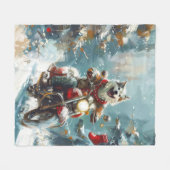 アラスカンマラムートドッグオートバイクリスマス フリースブランケット (正面(横))