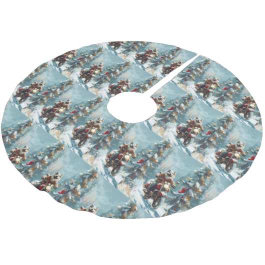 アラスカンマラムートドッグオートバイクリスマス ブラッシュドポリエステルツリースカート (アングル)