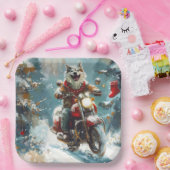 アラスカンマラムートドッグオートバイクリスマス ペーパープレート (パーティー)