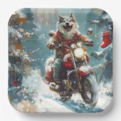 アラスカンマラムートドッグオートバイクリスマス ペーパープレート (正面)