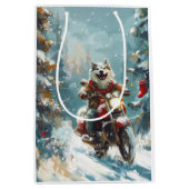 アラスカンマラムートドッグオートバイクリスマス ミディアムペーパーバッグ (正面)