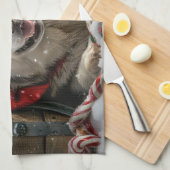 アラスカンマラムートドッグクリスマスフェスティバル キッチンタオル (四つ折り)