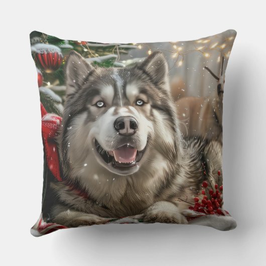 アラスカンマラムートドッグクリスマスフェスティバル クッション (裏面)