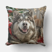 アラスカンマラムートドッグクリスマスフェスティバル クッション (正面)