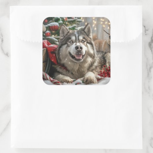 アラスカンマラムートドッグクリスマスフェスティバル スクエアシール (バッグ)