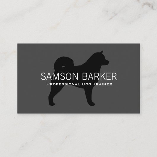 アラスカンマラムートドッグシルエットブラックオングレー 名刺 (正面)