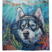 アラスカンマラムートドッグスキューバダイビング水中 シャワーカーテン (正面)