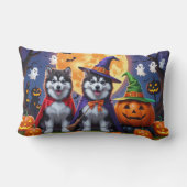 アラスカンマラムートドッグスパンプキンハロウィンおもしろい ランバークッション (裏面)