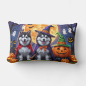アラスカンマラムートドッグスパンプキンハロウィンおもしろい ランバークッション (正面)