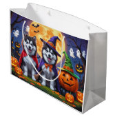 アラスカンマラムートドッグスパンプキンハロウィンおもしろい ラージペーパーバッグ (裏面アングル)