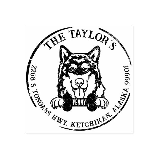 アラスカンマラムートドッグファミリー差出人住所 ラバースタンプ (インプリント)