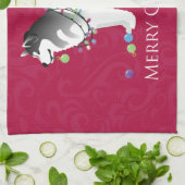 アラスカンマラムートドッグメリークリスマスデザイン キッチンタオル (折り畳み)